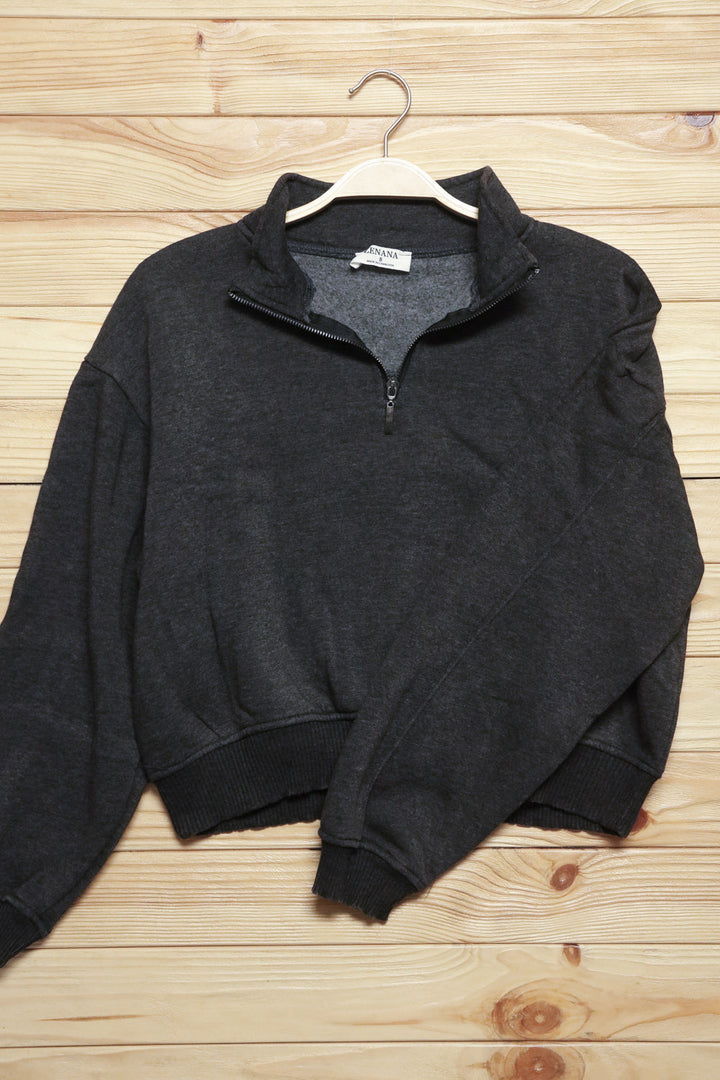 Dark Grey Half Zip Cropped Pullover Sweater