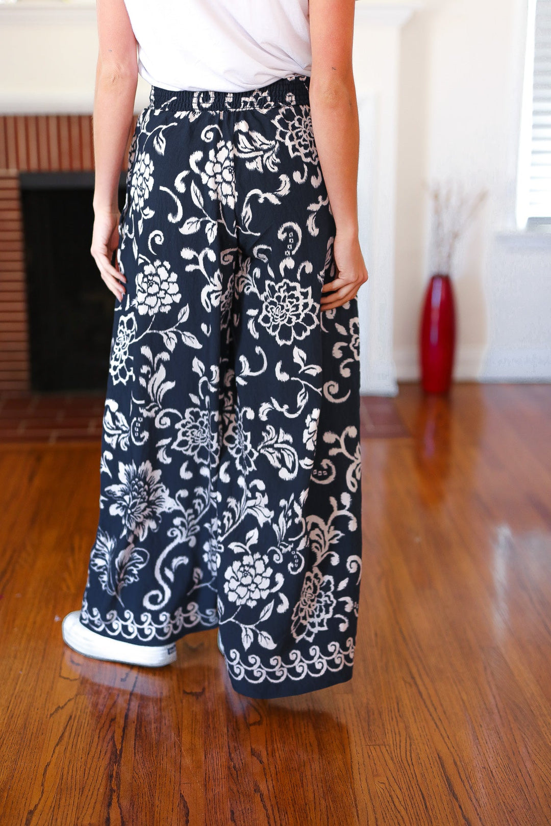 You Got This Navy Paisley Floral Smocked Waist Palazzo Pants