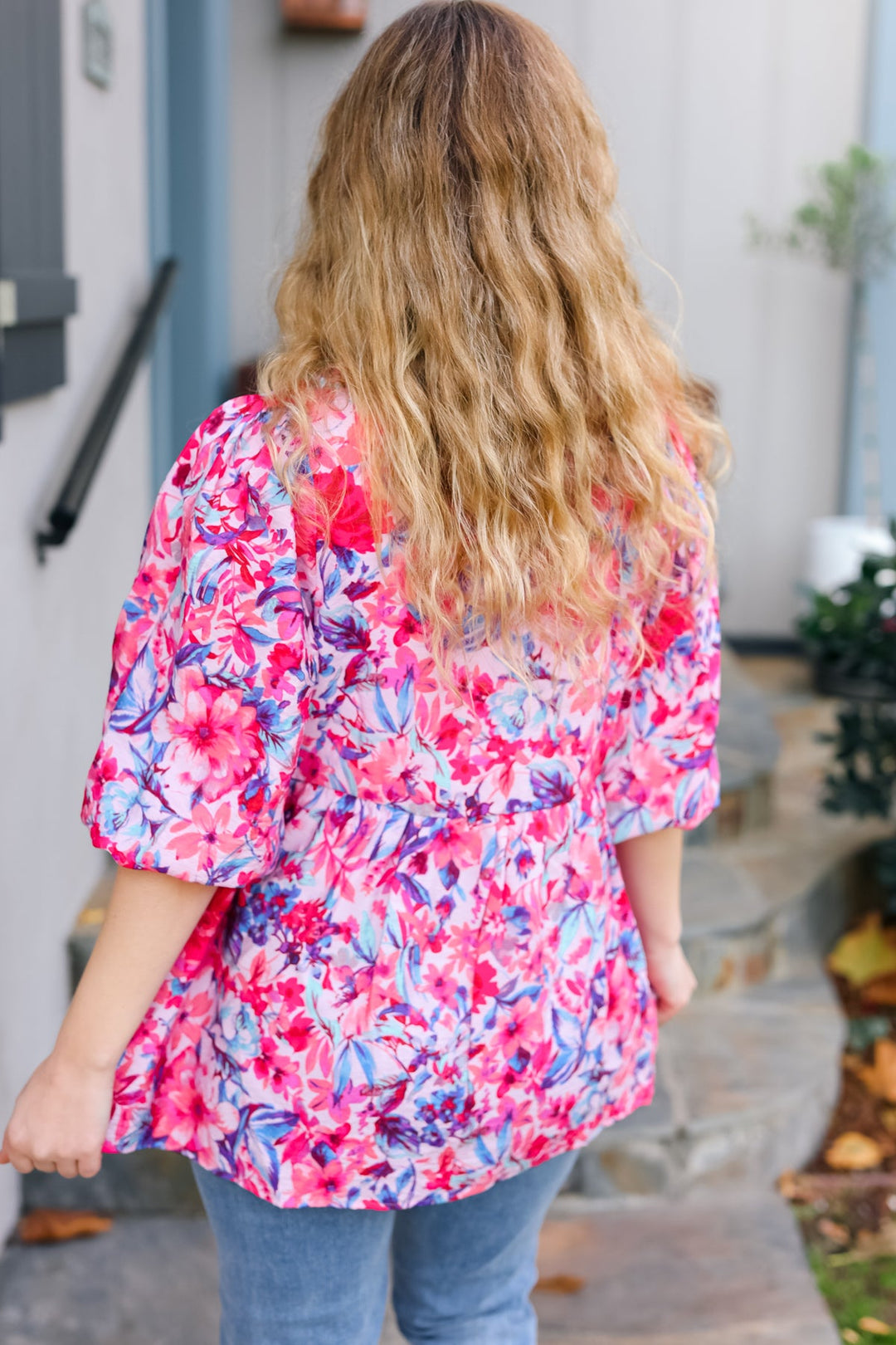 Feeling Femmi Pink & Fuchsia Floral Peplum Woven Top