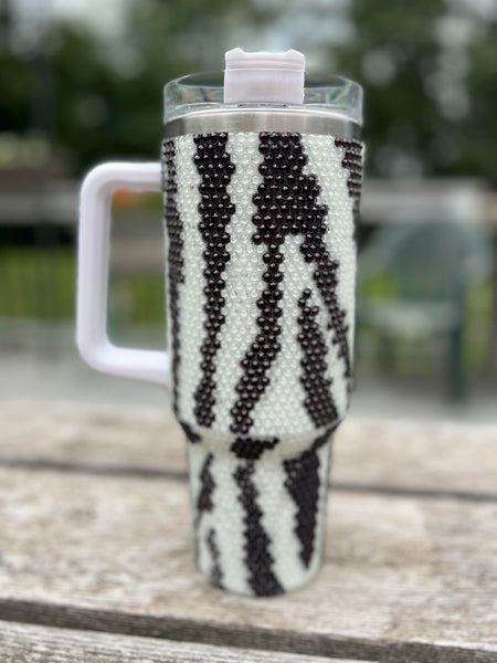 40 Oz Rhinestone/Glow in the Dark Zebra Tumblers