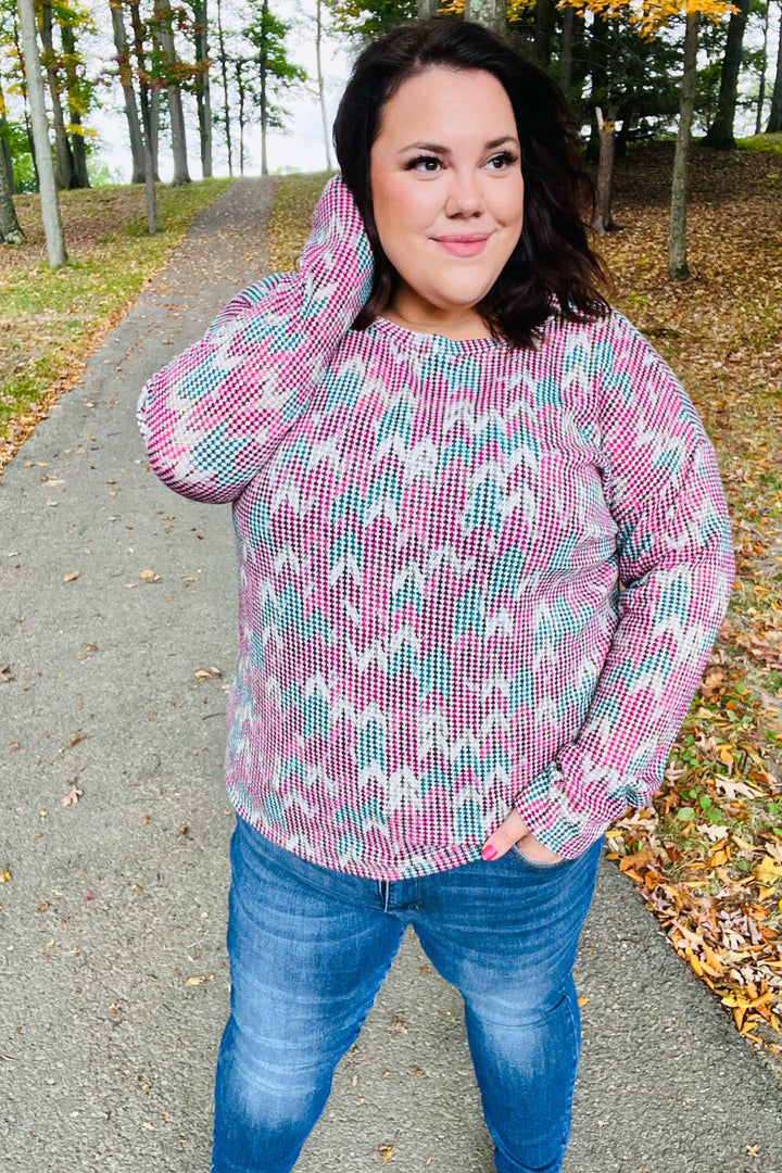 Magenta & Teal Vintage Two Tone Knit Top