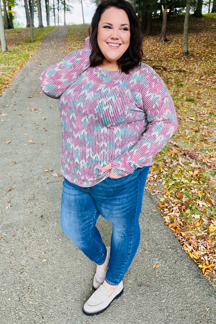 Magenta & Teal Vintage Two Tone Knit Top