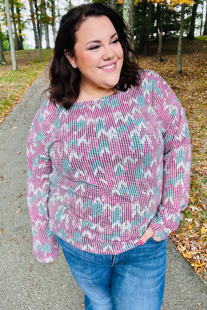 Magenta & Teal Vintage Two Tone Knit Top