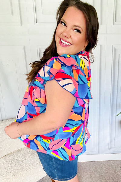 Multicolor Boho Paisley Print Tie Neck Dolman Top