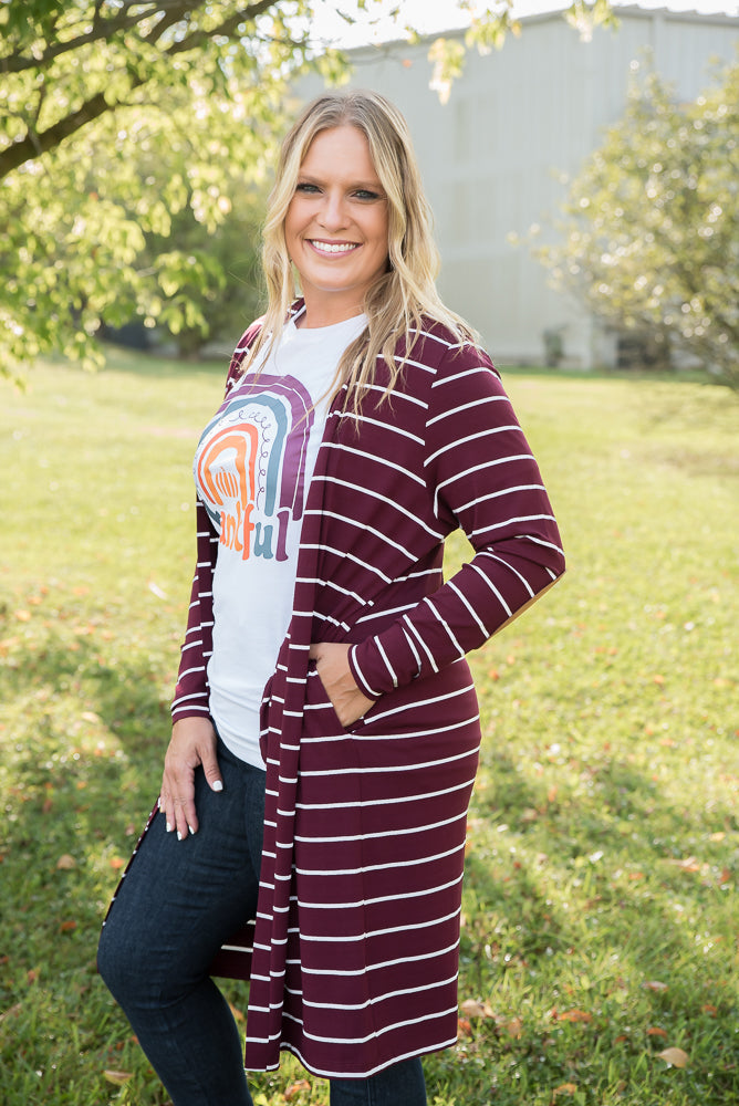 Change Your Stripes Cardigan in Wine