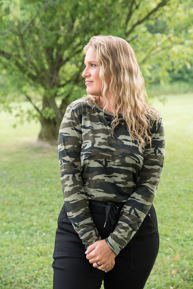 Classy in Camo Lace Top