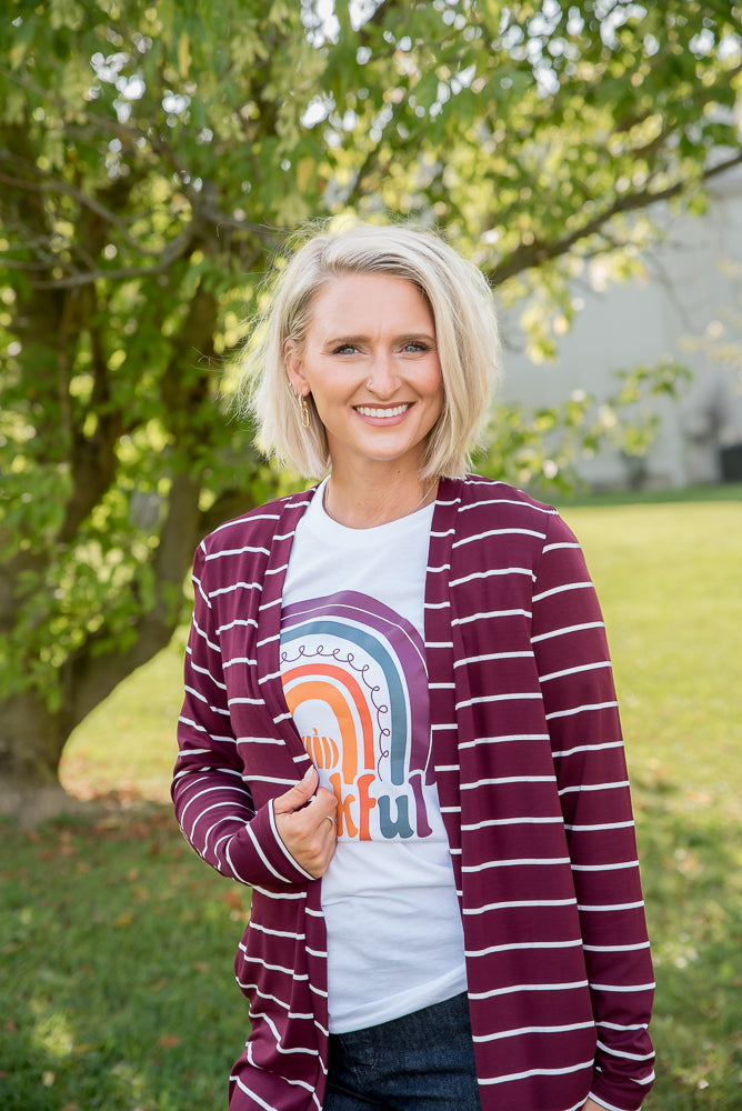 Change Your Stripes Cardigan in Wine