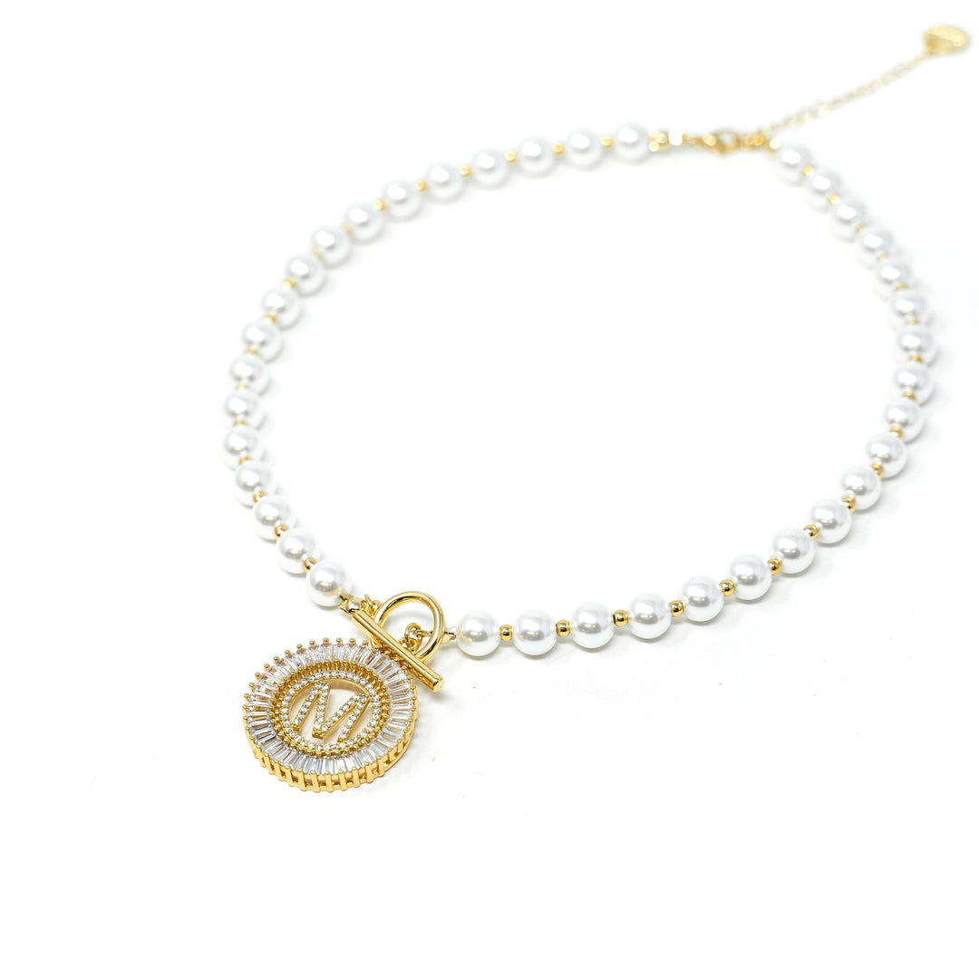 Pearl Chain Radiant Initial Necklace PREORDER - Wholesale The Sis Kiss 