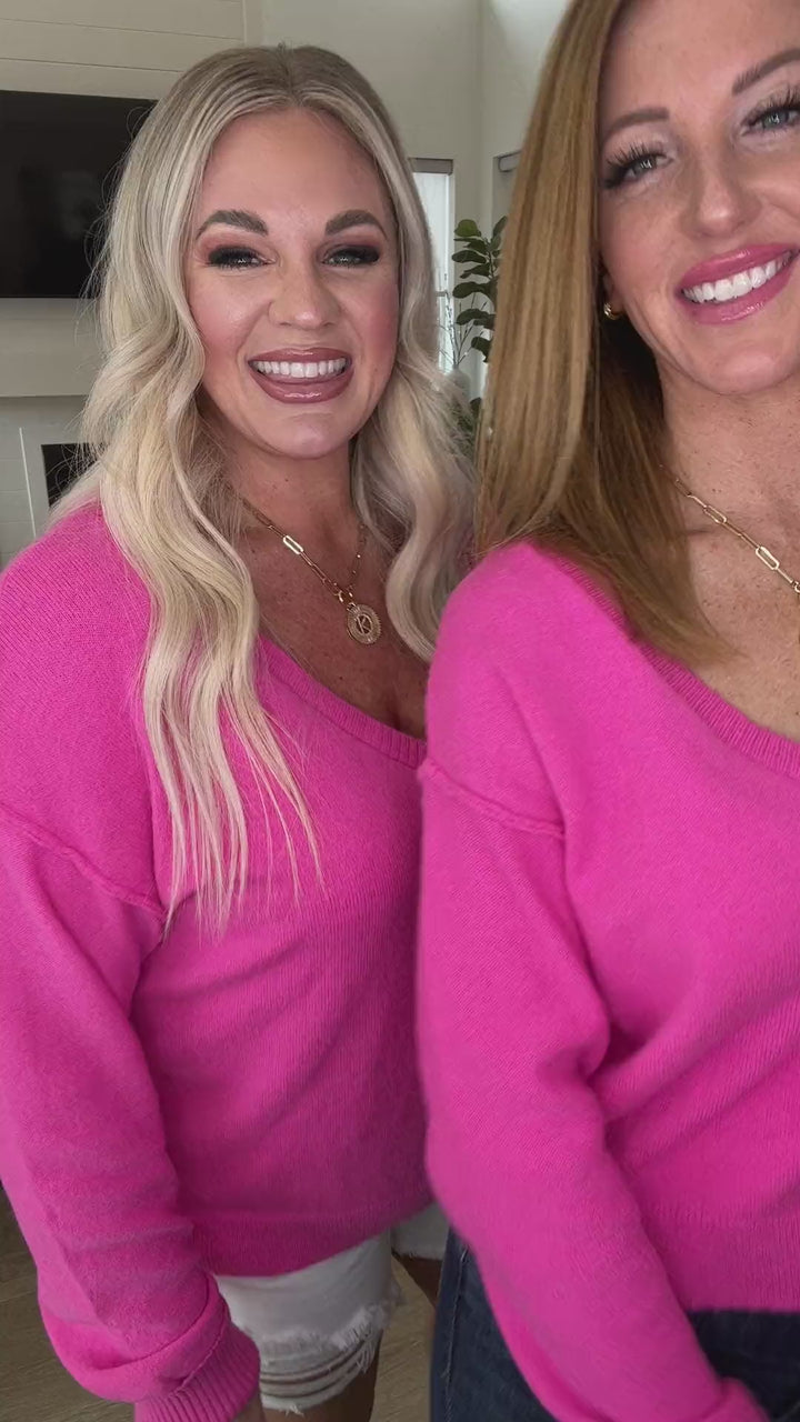 Back to Life V-Neck Sweater in Pink