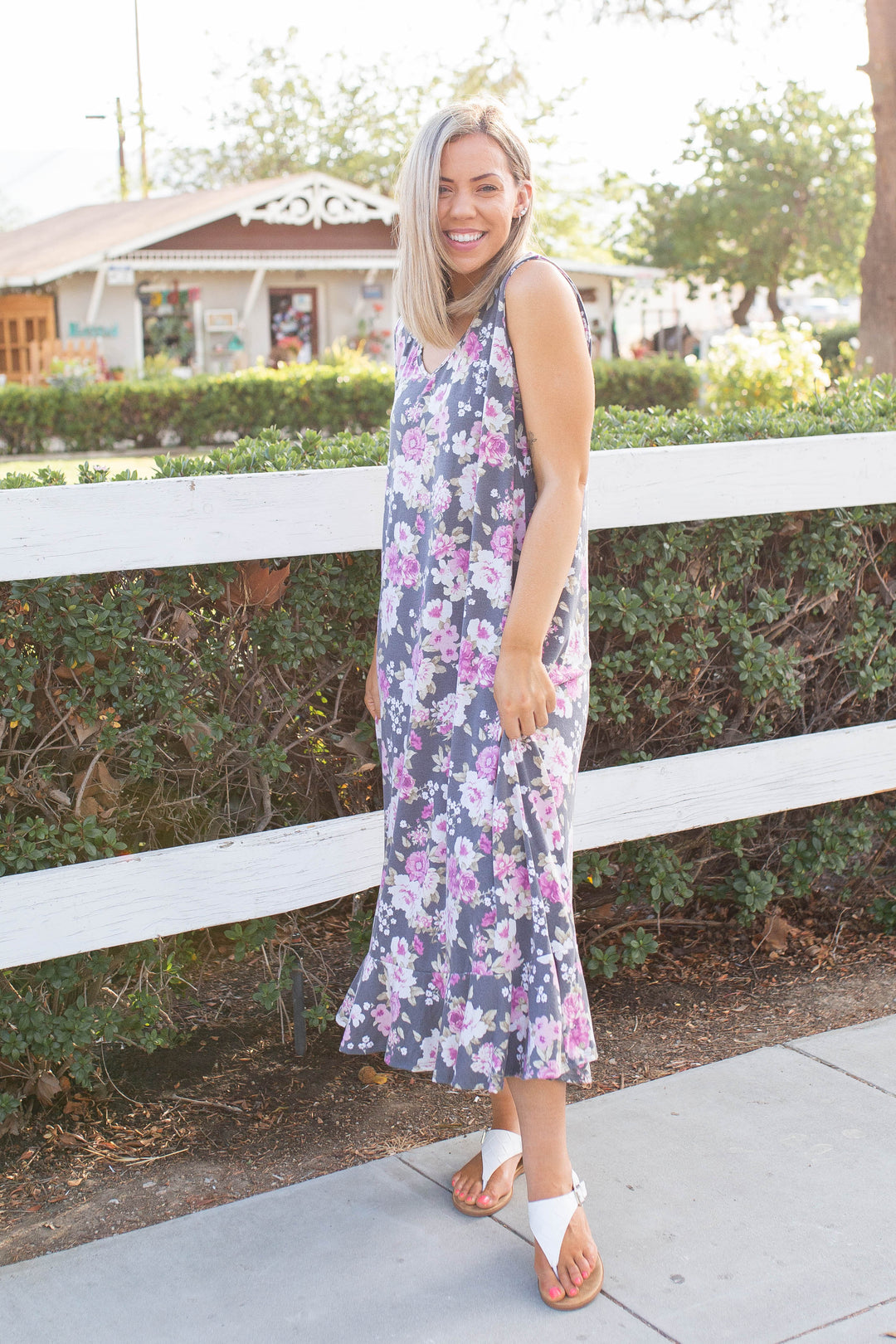 Dusty Floral Midi Dress