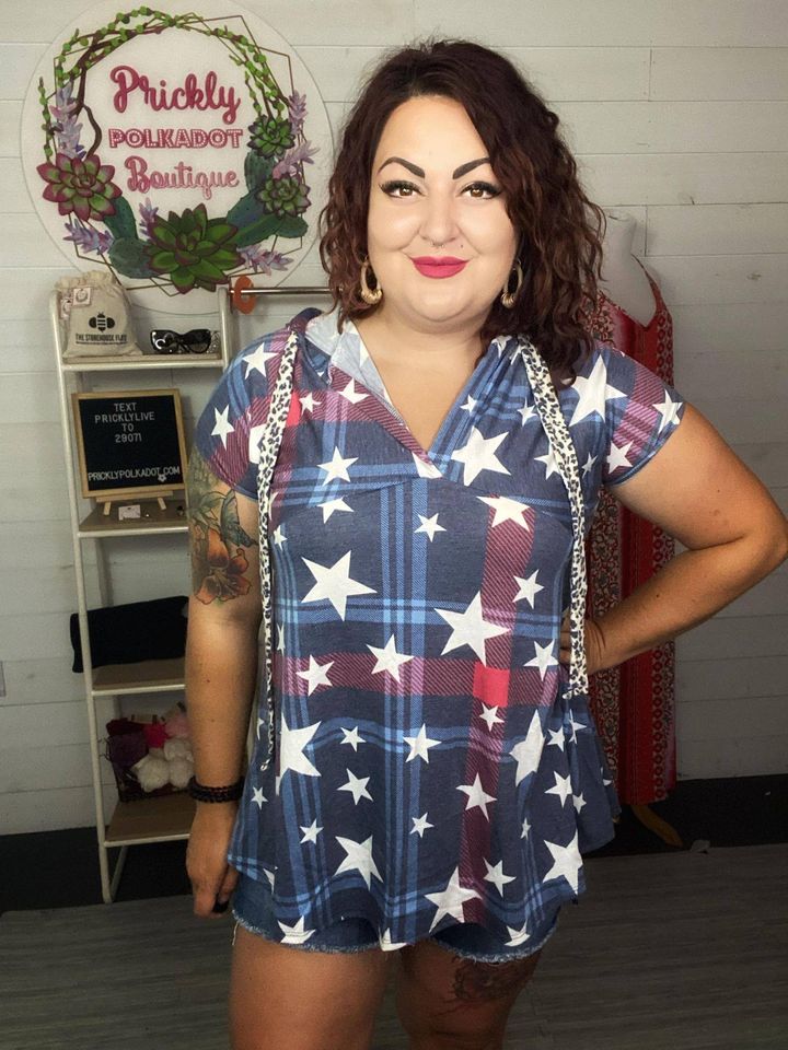 Patriotic Plaid Short Sleeve Hoodie