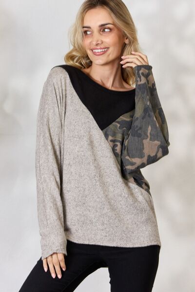 BiBi Brushed Hacci Color Block Long Sleeve Top