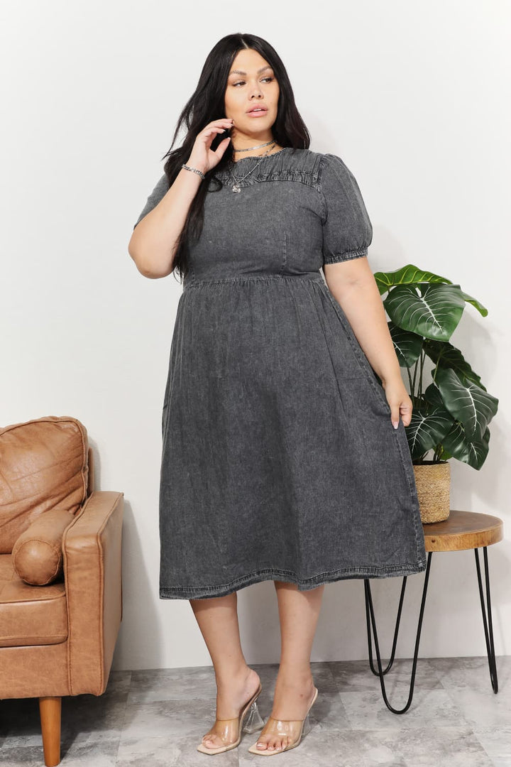 And The Why  Full Size Washed Chambray Midi Dress