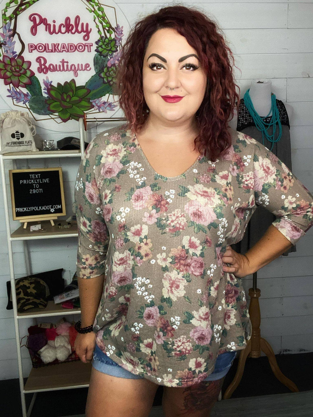 Cappuccino Floral 3/4 Sleeve Top