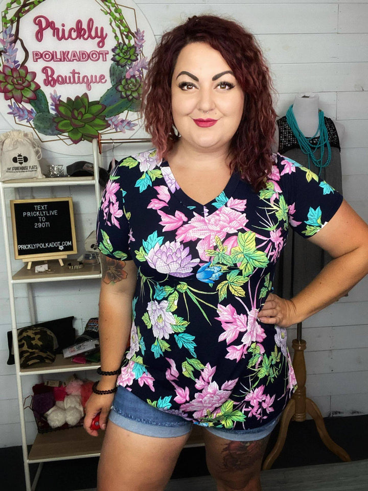 Digital Floral Short Sleeve Top