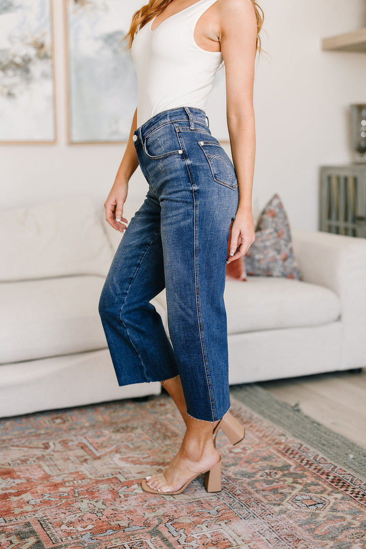 judy Blue Hayes High Rise Wide Leg Crop Jeans