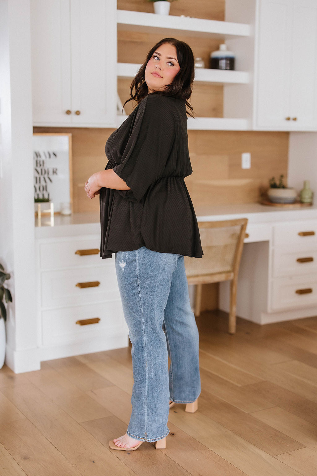 Storied Moments Draped Peplum Top in Black