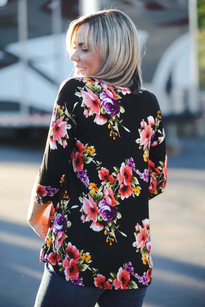 Vibrant Blooms 3/4 Sleeve