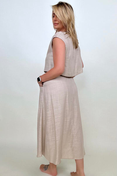 White Birch Sleeveless Linen Top And Skirt Set